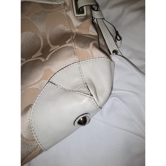 COACH Peyton Signature Satchel #14528 Khaki Jacquard Leather Trim Large Carryall - Picture 7 of 16